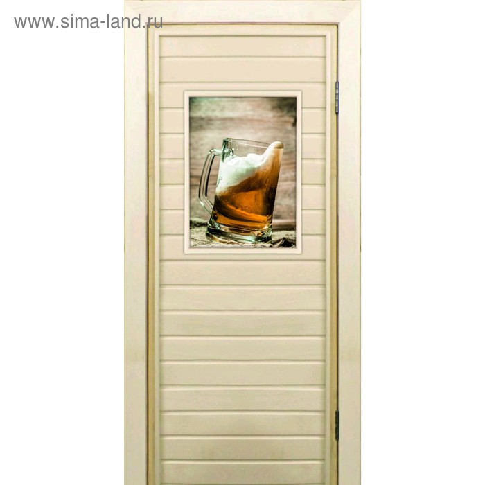 Дверь для бани со стеклом (40*60), "Кружка с пенным", 170×70см, коробка из осины - Фото 1