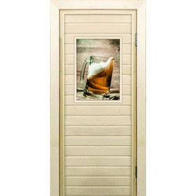 Дверь для бани со стеклом (40*60), "Кружка с пенным", 180×70см, коробка из осины