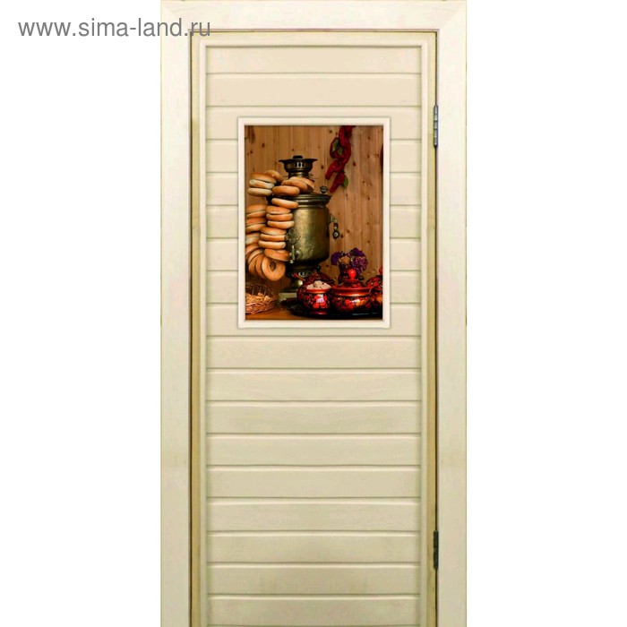 Дверь для бани со стеклом (40*60), "Самовар-1", 170×70см, коробка из осины - Фото 1