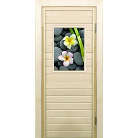 Дверь для бани со стеклом (40*60), "Орхидеи", 170×70см, коробка из осины