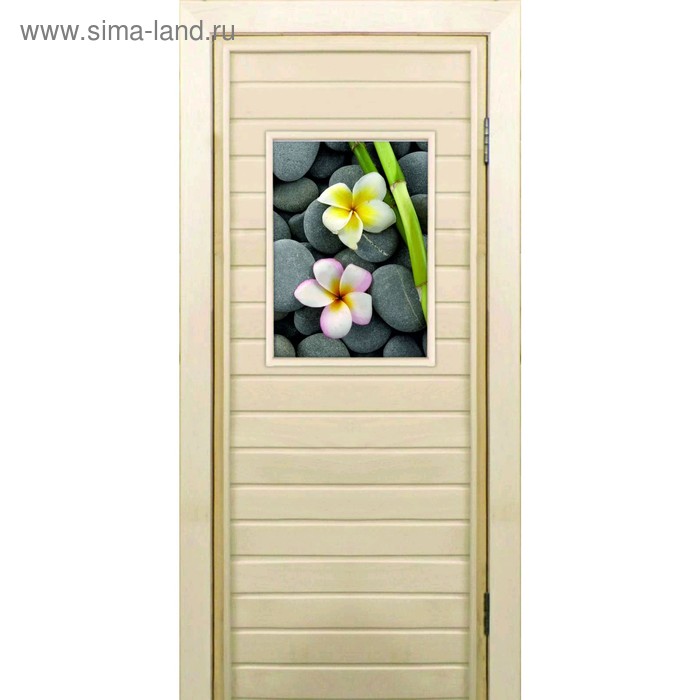 Дверь для бани со стеклом (40*60), "Орхидеи", 170×70см, коробка из осины - Фото 1