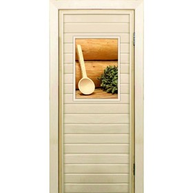 Дверь для бани со стеклом (40*60), "Ковшик", 170×70см, коробка из осины