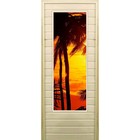 Дверь для бани со стеклом (43*129), "Пальмы-2", 170×70см, коробка из осины - фото 294917159