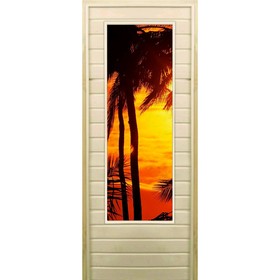 Дверь для бани со стеклом (43*129), "Пальмы-2", 180×70см, коробка из осины