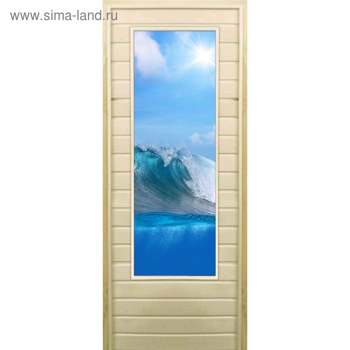 Дверь для бани со стеклом (43*129), "Волна", 170×70см, коробка из осины - Фото 1