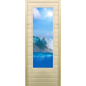 Дверь для бани со стеклом (43*129), "Волна", 190×70см, коробка из осины