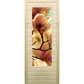 Дверь для бани со стеклом (43*129), "Цветение", 190×70см, коробка из осины