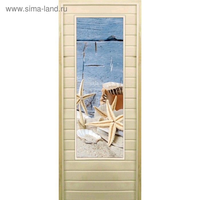 Дверь для бани со стеклом (43*129), "Ракушки", 170×70см, коробка из осины - Фото 1