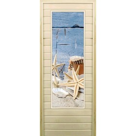 Дверь для бани со стеклом (43*129), "Ракушки", 180×70см, коробка из осины