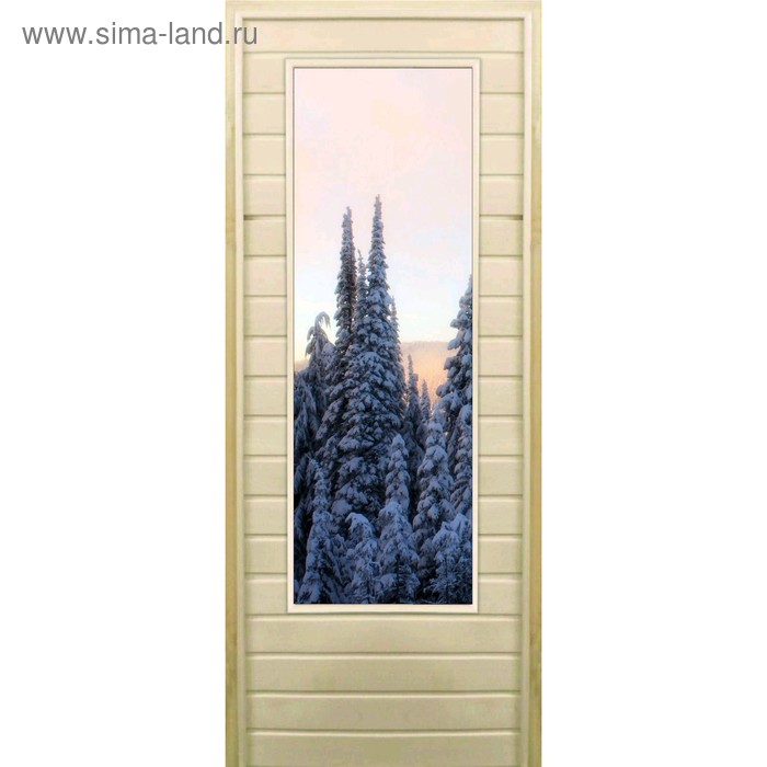 Дверь для бани со стеклом (43*129), "Зимний лес", 170×70см, коробка из осины - Фото 1