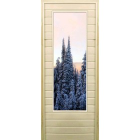 Дверь для бани со стеклом (43*129), "Зимний лес", 180×70см, коробка из осины