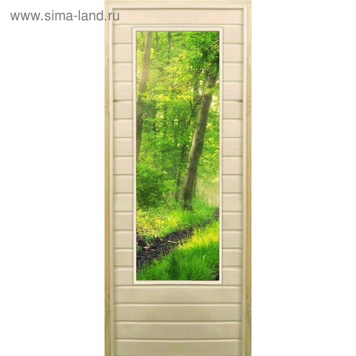 Дверь для бани со стеклом (43*129), "Лес", 170×70см, коробка из осины - Фото 1