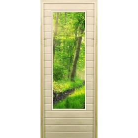 Дверь для бани со стеклом (43*129), "Лес", 180×70см, коробка из осины