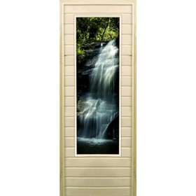 Дверь для бани со стеклом (43*129), "Водопад-2", 180×70см, коробка из осины