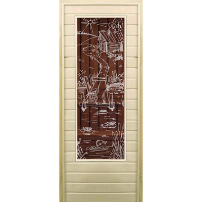 Дверь для бани со стеклом (43*129), "Банька" бронза, 180×70см, коробка из осины
