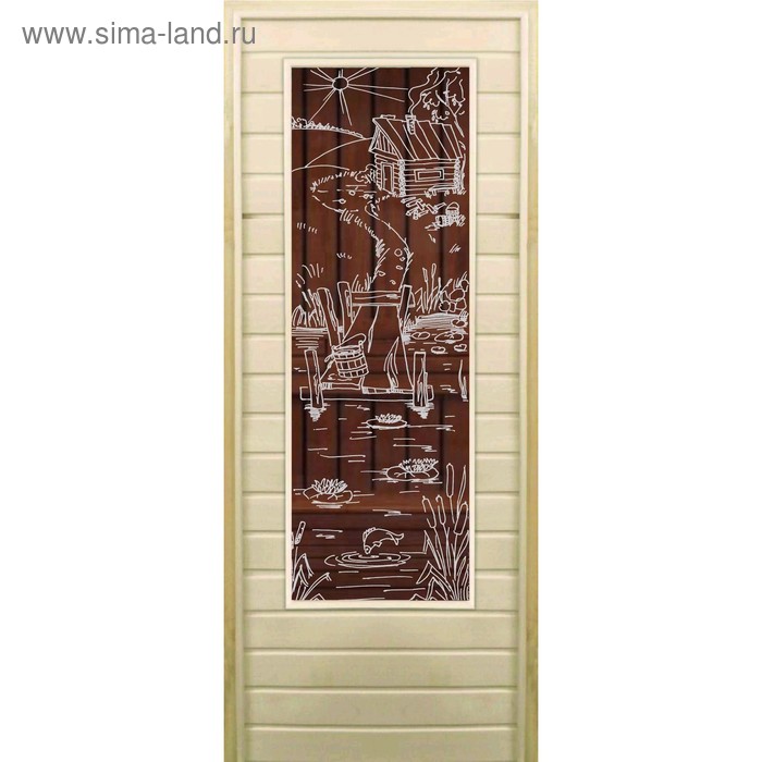 Дверь для бани со стеклом (43*129), "Банька" бронза, 180×70см, коробка из осины - Фото 1