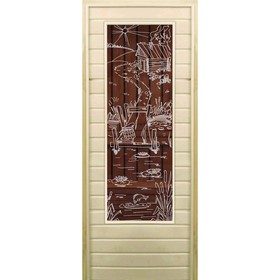 Дверь для бани со стеклом (43*129), "Банька" бронза, 190×70см, коробка из осины