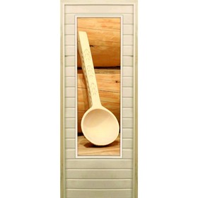 Дверь для бани со стеклом (43*129), "Ковшик", 190×70см, коробка из осины