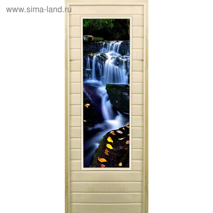 Дверь для бани со стеклом (43*129), "Водопад-1", 170×70см, коробка из осины - Фото 1