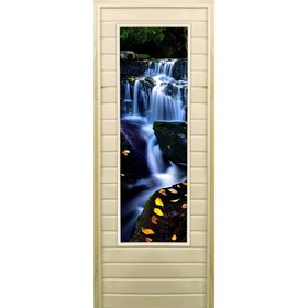 Дверь для бани со стеклом (43*129), "Водопад-1", 180×70см, коробка из осины