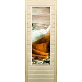 Дверь для бани со стеклом (43*129), "Кружка пенного", 190×70см, коробка из осины