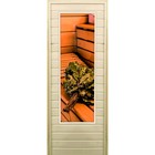 Дверь для бани со стеклом (43*129), "Веник на полке", 170×70см, коробка из осины - фото 294917210