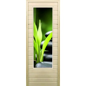 Дверь для бани со стеклом (43*129), "Галька-2", 180×70см, коробка из осины