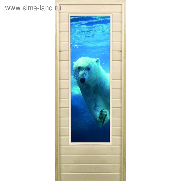 Дверь для бани со стеклом (43*129), "Белый медведь", 170×70см, коробка из осины - Фото 1