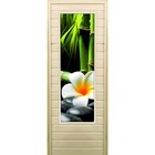 Дверь для бани со стеклом (43*129), "Цветы и бамбук", 170×70см, коробка из осины - фото 299694820