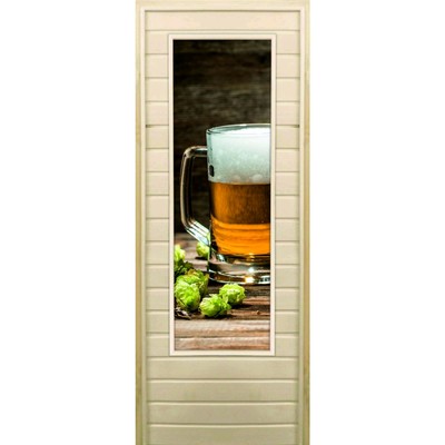 Дверь для бани со стеклом (43*129), "Хмель и солод", 190×70см, коробка из осины