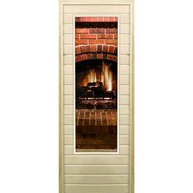 Дверь для бани со стеклом (43*129), "Камин-4", 180×70см, коробка из осины