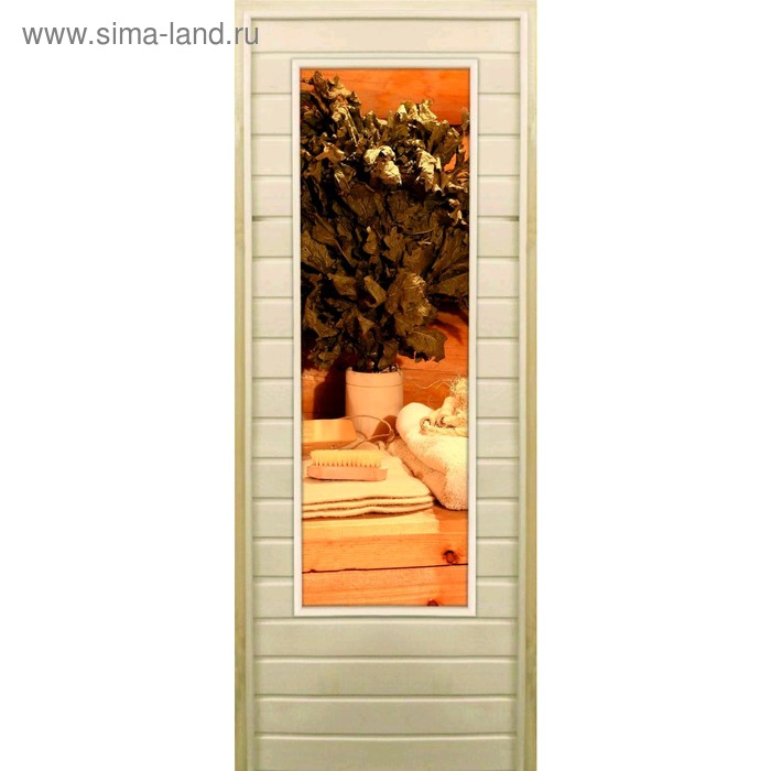 Дверь для бани со стеклом (43*129), "Банные радости", 170×70см, коробка из осины - Фото 1