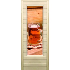 Дверь для бани со стеклом (43*129), "Кружка", 190×70см, коробка из осины