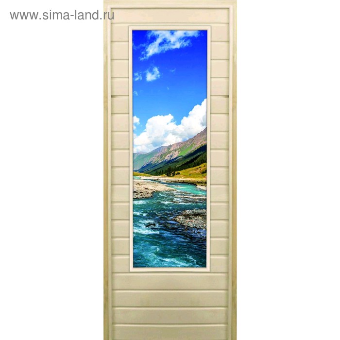 Дверь для бани со стеклом (43*129), "Долина", 180×70см, коробка из осины - Фото 1