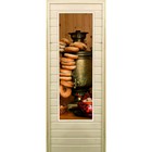 Дверь для бани со стеклом (43*129), "Самовар-1", 170×70см, коробка из осины - фото 294917267