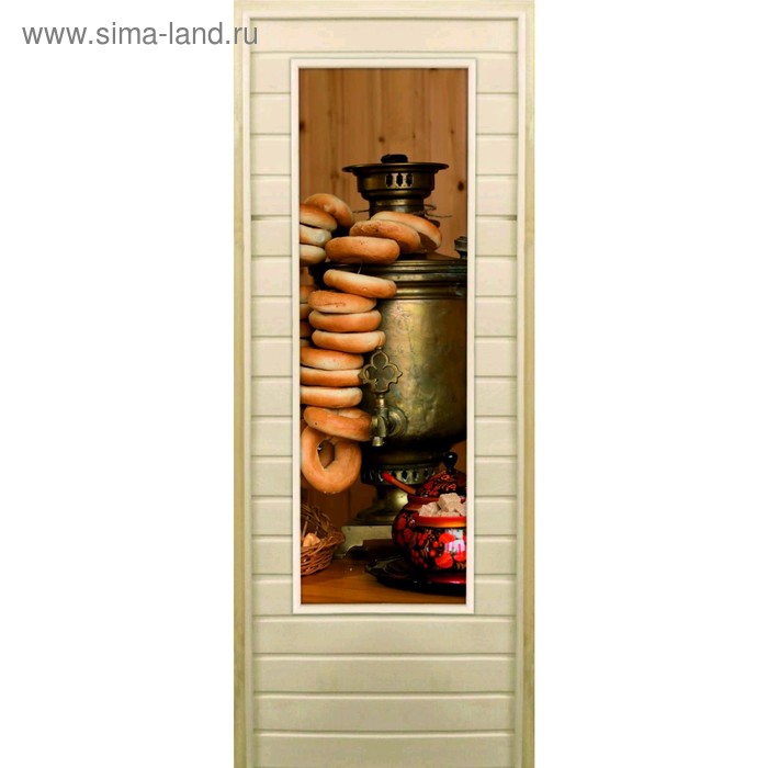 Дверь для бани со стеклом (43*129), "Самовар-1", 170×70см, коробка из осины - Фото 1