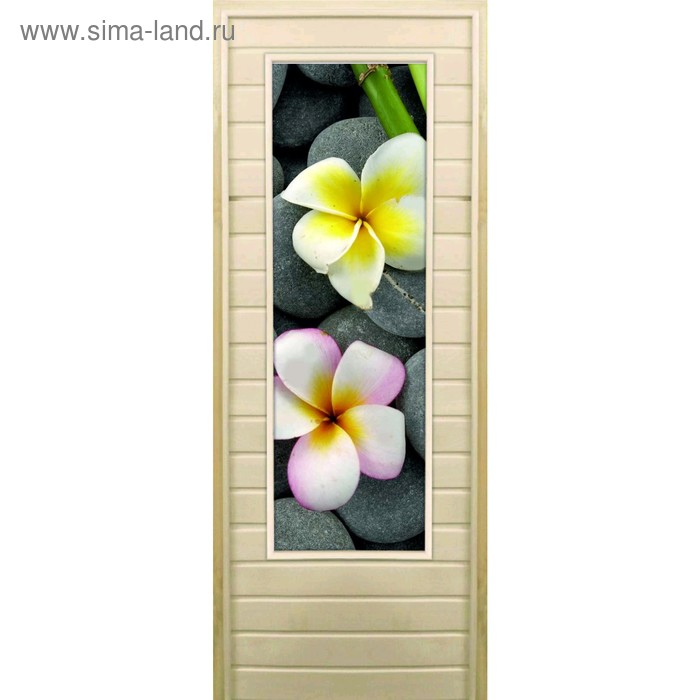 Дверь для бани со стеклом (43*129), "Орхидеи", 170×70см, коробка из осины - Фото 1