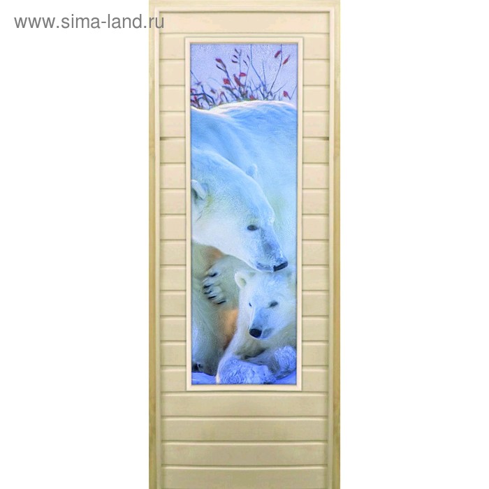 Дверь для бани со стеклом (43*129), "Белые медведи", 170×70см, коробка из осины - Фото 1