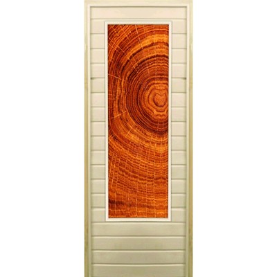 Дверь для бани со стеклом (43*129), "Кольца", 180×70см, коробка из осины