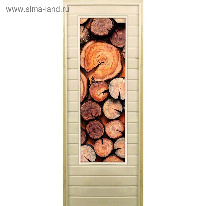 Дверь для бани со стеклом (43*129), "Поленница-1", 190×70см, коробка из осины - Фото 1