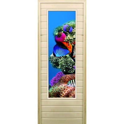 Дверь для бани со стеклом (43*129), "Кораллы-1", 180×70см, коробка из осины