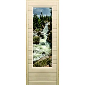 Дверь для бани со стеклом (43*129), "Водопад", 170×70см, коробка из осины