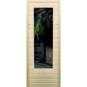 Дверь для бани со стеклом (43*129), "Заготовки", 180×70см, коробка из осины