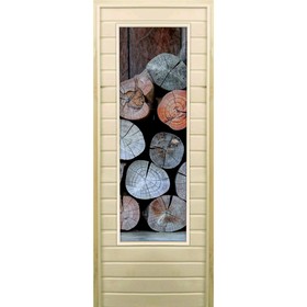 Дверь для бани со стеклом (43*129), "Поленница-2", 180×70см, коробка из осины