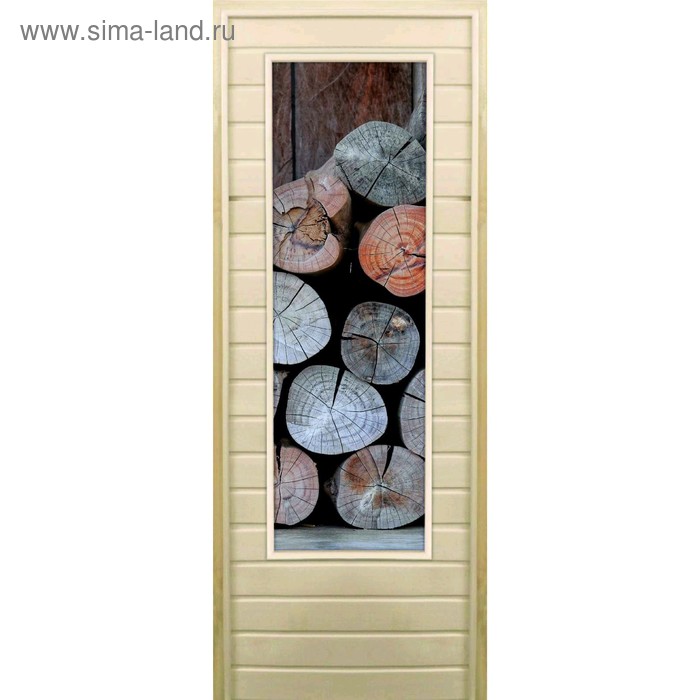 Дверь для бани со стеклом (43*129), "Поленница-2", 180×70см, коробка из осины - Фото 1
