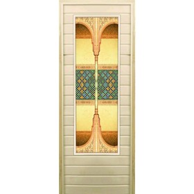 Дверь для бани со стеклом (43*129), "Восточные мотивы", 180×70см, коробка из осины