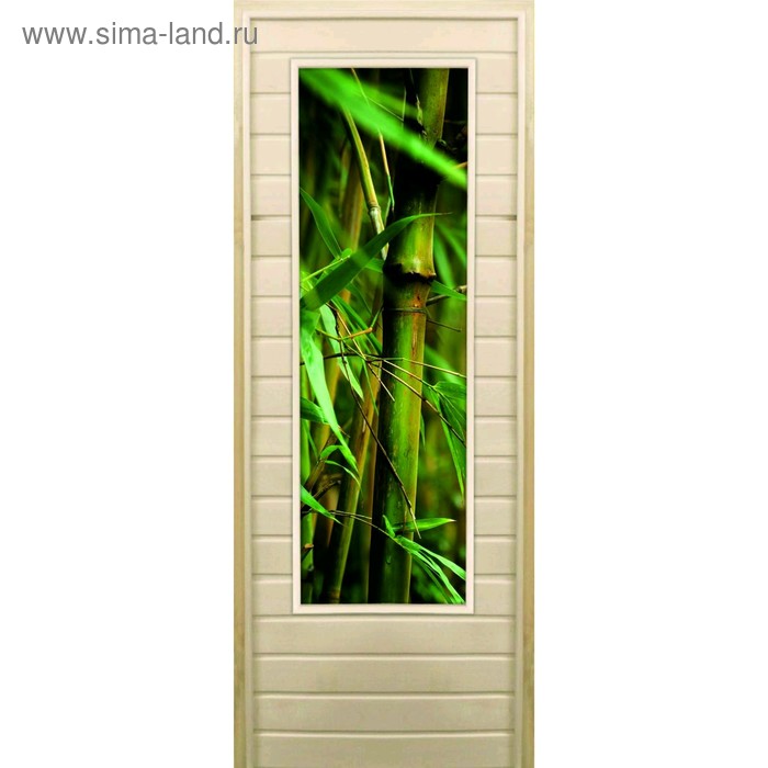 Дверь для бани со стеклом (43*129), "Бамбук-1", 170×70см, коробка из осины - Фото 1