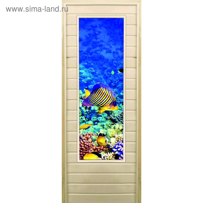 Дверь для бани со стеклом (43*129), "Кораллы-3", 170×70см, коробка из осины - Фото 1