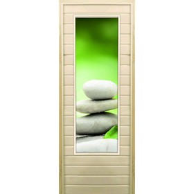 Дверь для бани со стеклом (43*129), "Галька-1", 170×70см, коробка из осины