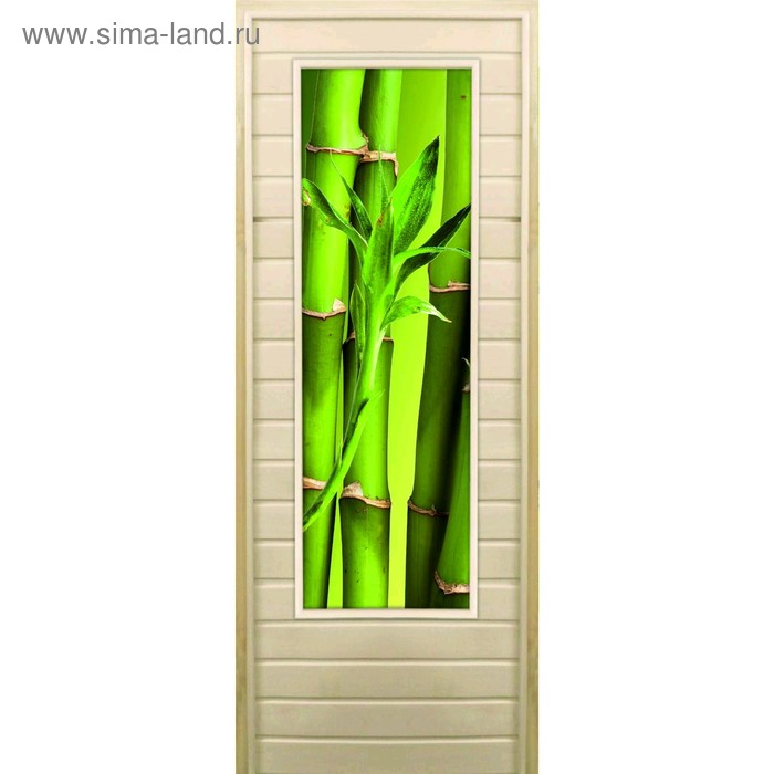 Дверь для бани со стеклом (43*129), "Бамбук-2", 170×70см, коробка из осины - Фото 1